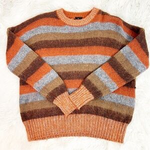 JS MILLENIUM BROWN ORANGE GRAY STRIPE LONG SLEEVE PULLOVER JUMPER SWEATER LARGE
